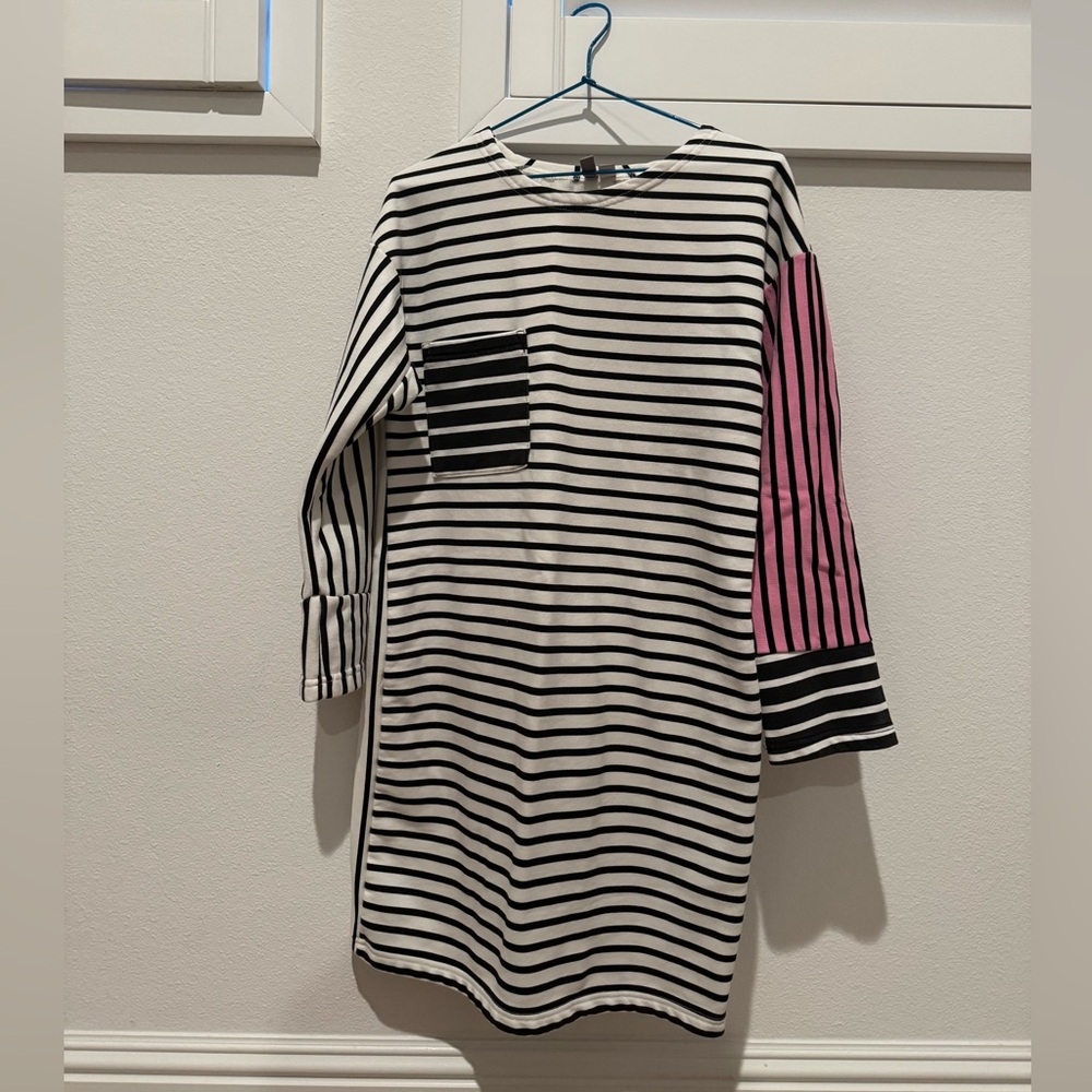 ASOS Striped Asymmetrical Dress with Pink Sleeve